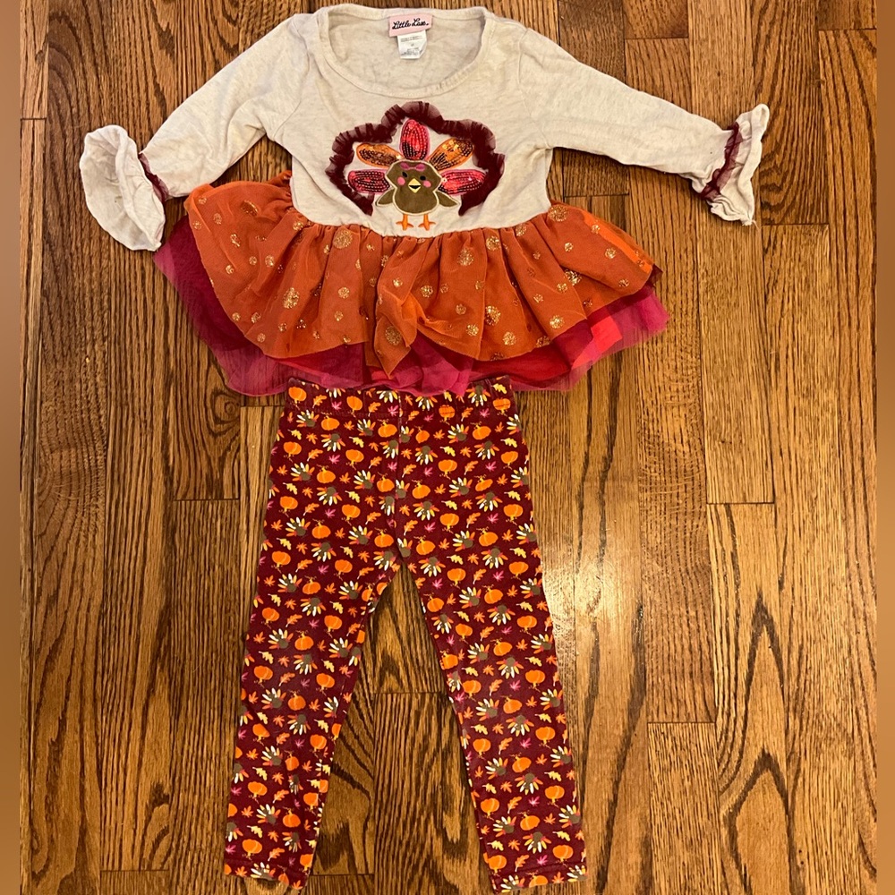 Little Lass Turkey Outfit Set - Cream, Orange and Pink